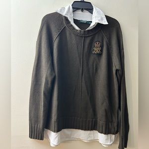 Lauren Ralph Lauren Olive Green Sweater with White Collar Size XL